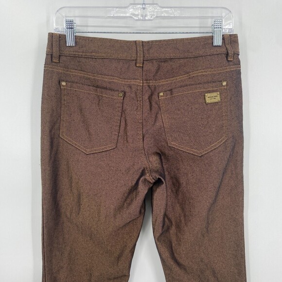 MICHAEL KORS Bronze Gold Shimmer Metallic Mid Rise Stretch Skinny Pants Size 4 - Picture 5 of 8